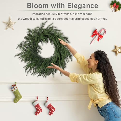 24 Inch Artificial Christmas Pine Wreath for Front Door & Indoor Decor