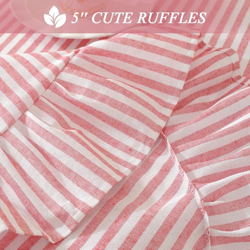 Meioro Red Striped Ruffled Tablecloth 86x55 Inch Cotton Blend Holiday Dining