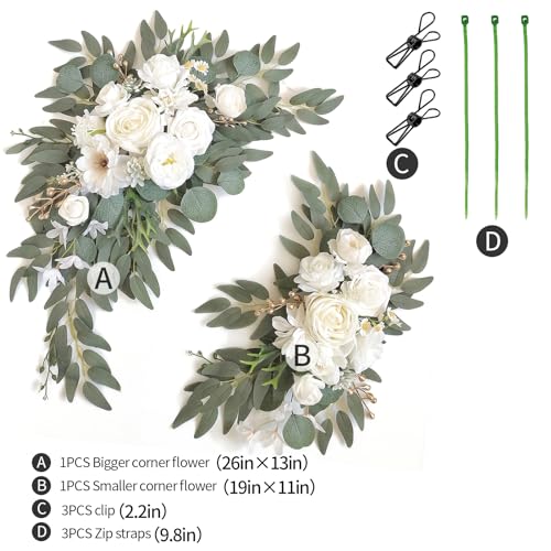 Faux Flower Swag Set for Wedding Arch & Sign Decor - White - Set of 2