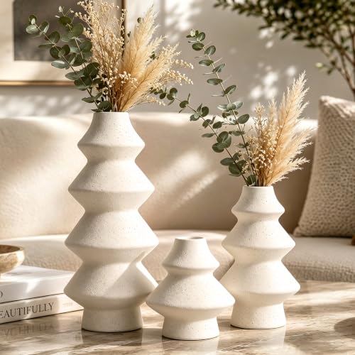White Christmas Tree Ceramic Vase Set of 3 - Holiday Table Decorations