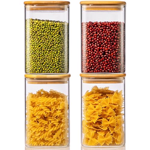 42 oz Square Glass Food Storage Containers with Airtight Bamboo Lids - 4 Pack