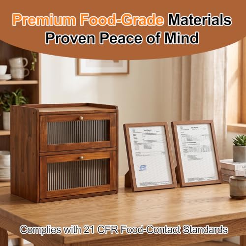 Retro Brown Large Double Layer Bread Box for Kitchen Countertop - Alpeir