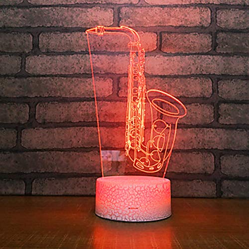3D Saxophone Night Light Lamp Illusion Night Light 7 Color Changing Touch Switch Table Desk Decoration Lamps Gift with Acrylic Flat ABS Base USB Cable Toy (Bus)