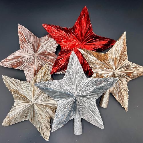 Rose Gold 10-Inch Elegant Christmas Tree Topper - 5-Point Star, 3D Tinsel Design