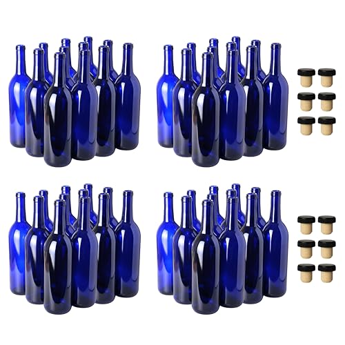 750ml Cobalt Blue Wine Bottles with Cognac Corks, 48-Pack W5 Bordeaux