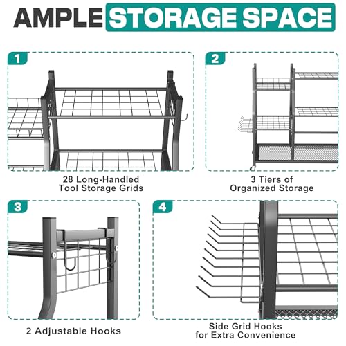 Large Garden Tool Organizer Stand - Heavy-Duty Metal Storage Rack with Wheels