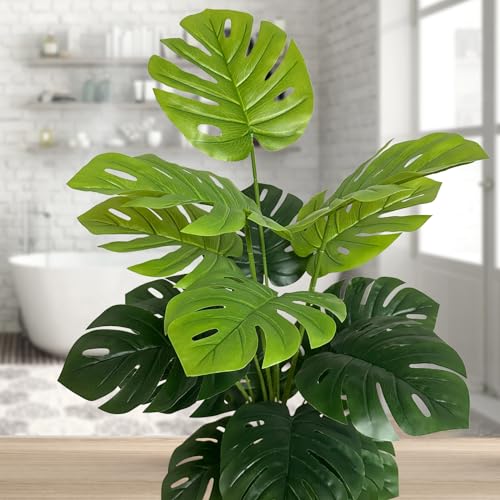 Artificial Monstera Deliciosa Plants Set of 2 - 43 Inch Faux Indoor Tropical Foliage with Pots