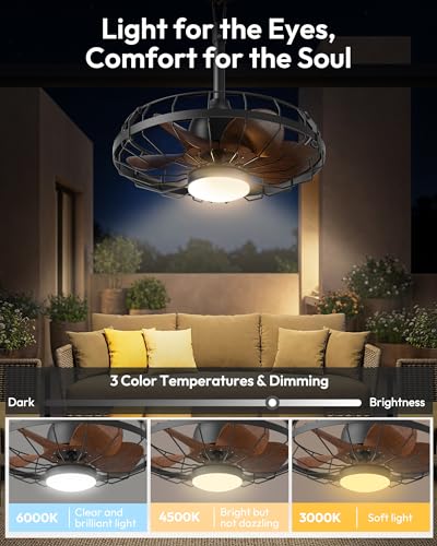 Yeeke 20-Inch Outdoor Ceiling Fan with Light, Weatherproof IP65 Patio Fan