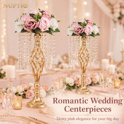 NUPTIO 10 Pcs Dusty Pink & White Fake Flower Balls for Table Centerpieces