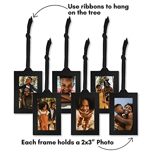 Americanflat Black Family Tree Picture Frame Set with 6 Photos & Bronze Leaves - Adjustable Ribbon Tassels, Mother's Day Gift