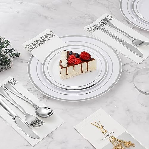 Silver Disposable Dinnerware Set for 50 Guests - 350 pcs - BESTVIP
