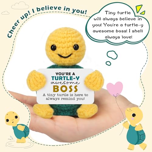 NEVERNERVE Boss Crochet Turtle Gift for Boss's Day, Birthday, Christmas - Boss Lady Men Women Office Desk Decor