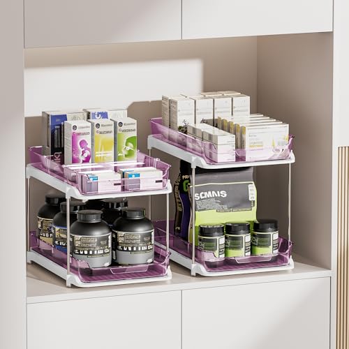 Purple 2-Pack Multi-Purpose Under Sink & Kitchen Organizer with Movable Dividers