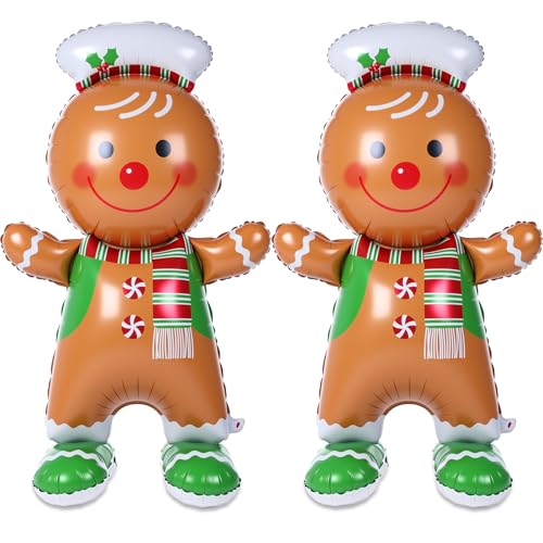 Gingerbread Man 2 Pcs 61-Inch Foil Balloons with Base - Cinnvoice Holiday Party Decorations (Gingerbread Man)
