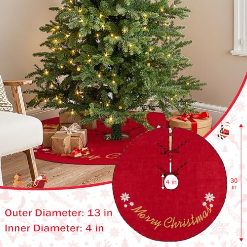 MACTING Christmas Tree Skirt 30 Inch Small Burlap Tree Mat with Red and Black Plaid Buffalo Edge Merry Christmas Printed for Holiday Party Indoor Home Xmas Tree Decorations,Red