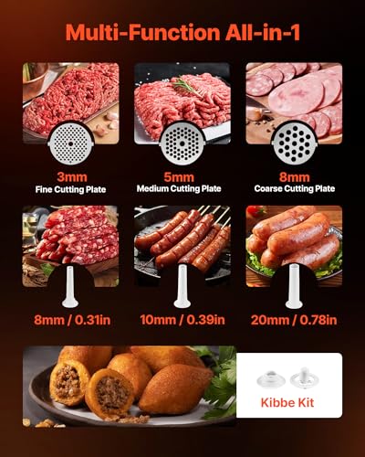 VEVOR 5 Lbs/Min Electric Meat Grinder with 3 Plates & Sausage Tubes, 700W