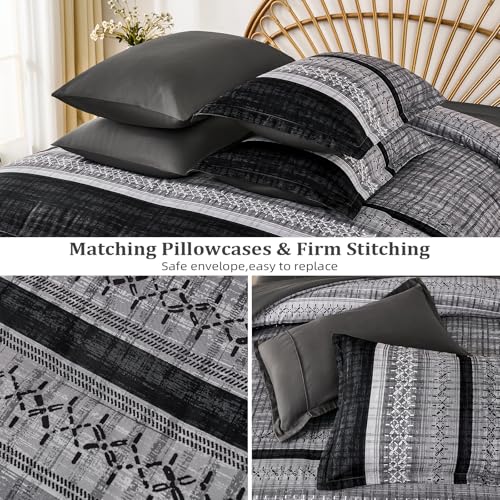 Dintszyayue King Size Black Comforter Set 8 Pieces Boho Microfiber Bedding