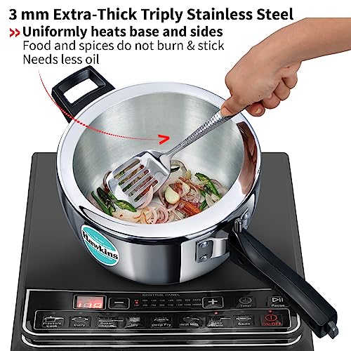 Hawkins 3.7 Quarts Triply Stainless Steel Pressure Cooker with Inner Lid, Silver HSST35