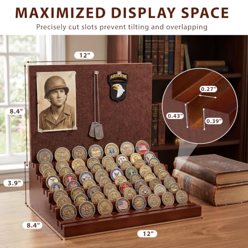 Walnut Challenge Coin Display Case with DIY Felt Pin Board - Military Collector Gift