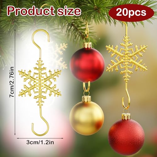 Gold Snowflake Christmas Ornament Hooks - 20 Pcs, Tweruna