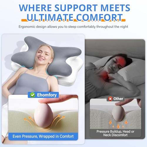 Ehomfory Gray Cervical Neck Pillow - Ergonomic Memory Foam Support for Neck Pain Relief, Adjustable Contour
