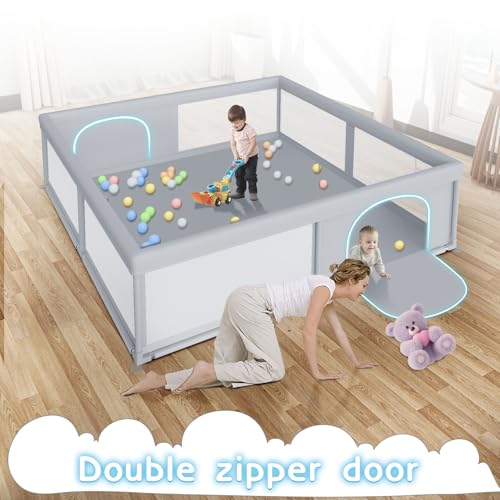 Besuhot Large Baby Playpen 79x79 Inch Grey for Babies & Toddlers, Safe & Spacious