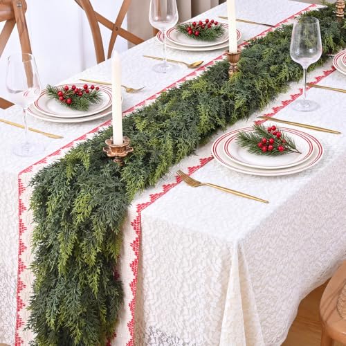 Yastouay 9 ft Cedar Christmas Garland with Lights | Real Touch Fuller Pine for Mantle