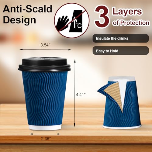 Blue 12 oz Disposable Coffee Cups with Lids - 100 Pack