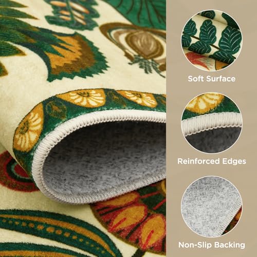 8x10 Beige Floral Area Rug for Living Room & Bedroom - Washable Non-Slip