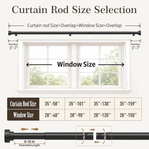 Black Heavy Duty Curtain Rods for Windows 28-90 Inch - 2 Pack, Adjustable & Support Up to 33 lbs, Modern Nordic Style