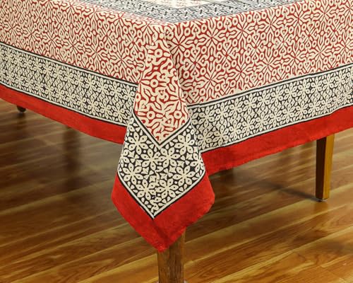 60x90 Inches Rectangle Hand Block Printed Cotton Tablecloth, Red