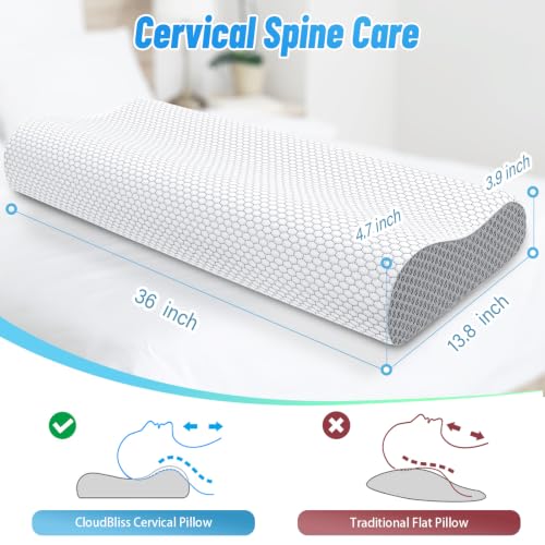 CloudBliss King Size Grey Ergonomic Cervical Neck Pillow with Memory Foam & Dual Height Design