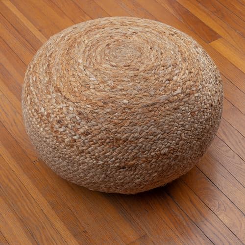 Decor Therapy Round Jute Ottoman Pouf - Boho Natural Woven Footrest & Extra Seating, 19x19x10.5 inches