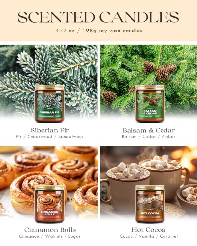 AOOVOO Winter Candles Set - 4 Pack 28 oz Scented Soy Wax Holiday Decor