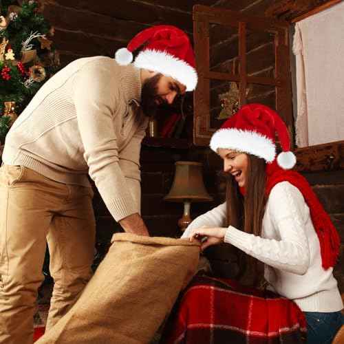 Haomaomao Santa Hat for Adults Christmas Hat Red Velvet Double-Layer Unisex Holiday Xmas Hats for New Year Festive Party