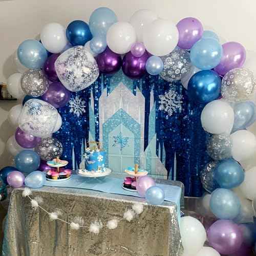 Snowflake Balloons, Pastel Blue Metallic Purple Silver Balloon with Snowflake Latex Balloons Birthday Party Decorations for Girls Birthday Baby Shower Winter Wonderland Christmas Party Supplies