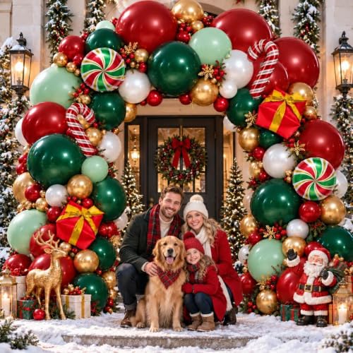 Pinbra Christmas Balloon Arch Kit Red Green Gold Double Stuffed Balloons Holiday Decor