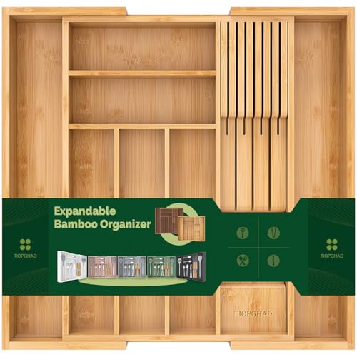 Expandable Bamboo Silverware Drawer Organizer Tray - Natural, Large