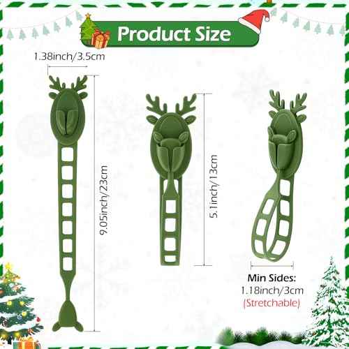 12 PCS Christmas Garland Hangers with Locking Buckle, Reindeer Design Adhesive Hooks for Stair Railing Fireplace Mantle Door, Reusable Silicone Stocking & Ornament Holders, Green (Deer, 12)