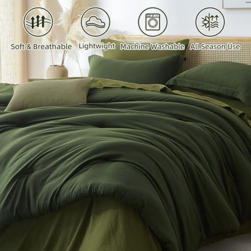 Dark Green Queen Comforter Set - 7-Piece Bed in a Bag with Sheets & Shams