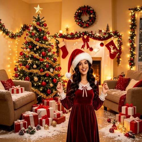 BSVI Double Santa Hat - Red Velvet Christmas Hat for Adults, Kids & Babies (One Size)