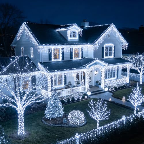 LJLNION 300 LED String Lights 98.5ft White, 8 Modes, Plug-in Waterproof Fairy Lights for Indoor/Outdoor