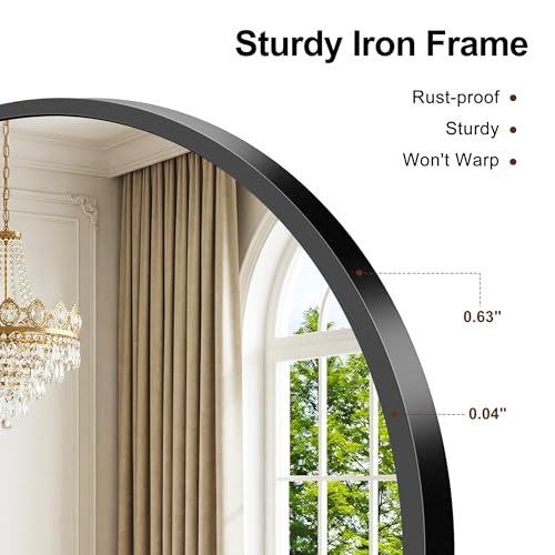 GLASHOM Black 36 x 24 Inch Arched Tri-Fold Vanity Mirror - Wall Mount/Tabletop