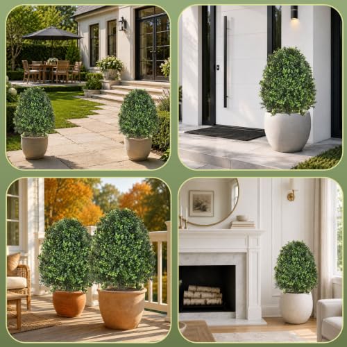 Upgraded 28.5 Inch Faux Boxwoods for Outdoor Planters UV Resistant Topiary Set
