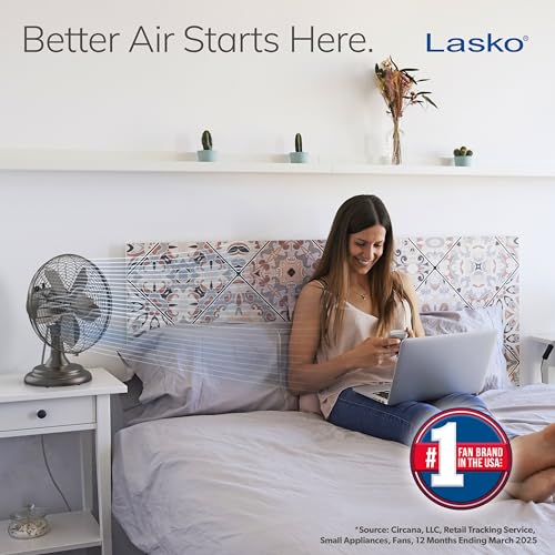 Portable Oscillating Table Fan - 17-Inch Bronze Metal Desk Fan - Quiet 3-Speed Electric Fan - Variation of THIS listing