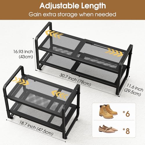 Black SAYZH Expandable Shoe Rack 2-Tier Closet Organizer with Mesh Shelves