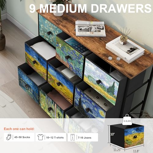 EXOTICA Van Gogh 9-Drawer Dresser TV Stand 39.1 x 11.8 x 30.5 Inches Colorful Bedroom Storage