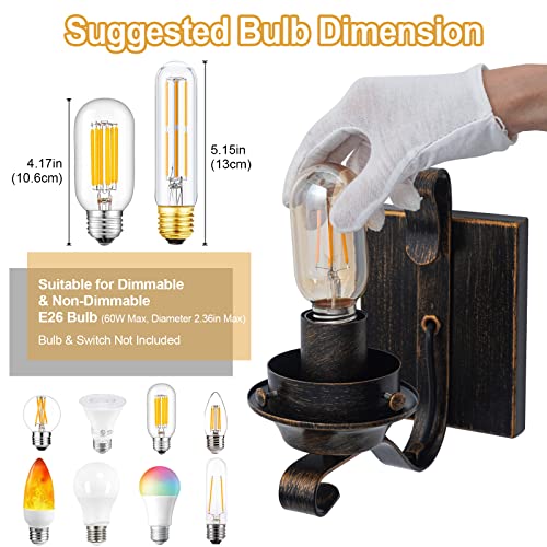 Yisuro Wall Sconces Sets of 2, Oil Rubbed Bronze Hardwired Sconce