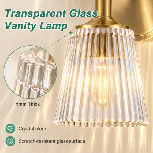 Gold 3-Light Bathroom Vanity Light Fixture with Ribbed Glass - Wall Sconce - Variation of THIS listing