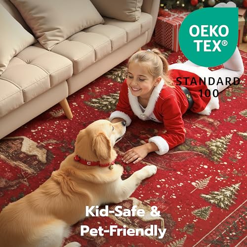 Joiedomi 5'x7' Christmas Rug Red - Non-Slip, Washable Faux Wool Living Room Area Rug